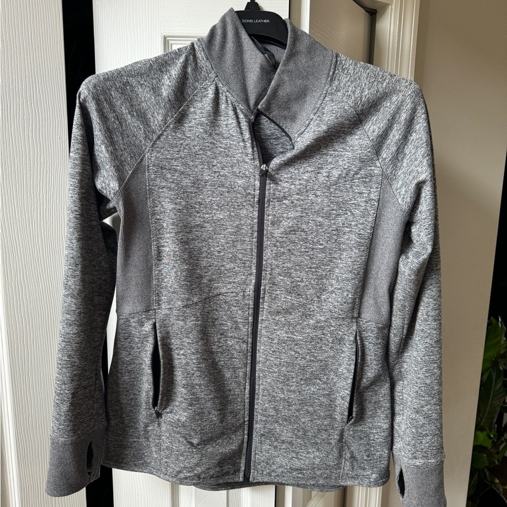 Heather grey zip up lightweight stretch fabric, jacket size large
